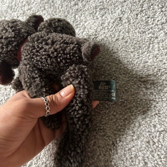 Russ Chocolate Brown Plush Lamb with Burgundy Bow - Picture 2 of 3